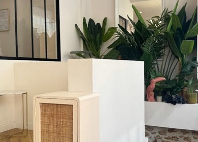 Intérieur moderne de Centre New Face avec plantes vertes à Paris, Île-de-France, FR.