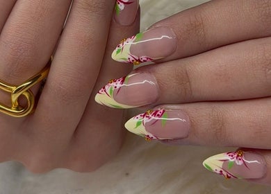Intricate floral nail art at Leila Tunno Nails, Windsor Gardens, South Australia, AU.