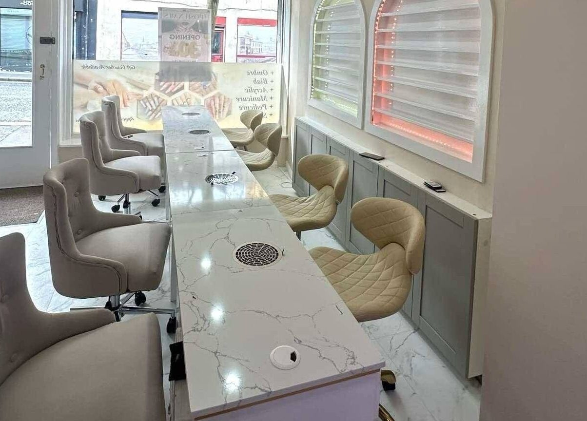 Stylish nail stations at Posh Nails Lurgan in Lurgan, Northern Ireland, GB, offering comfort and elegance.