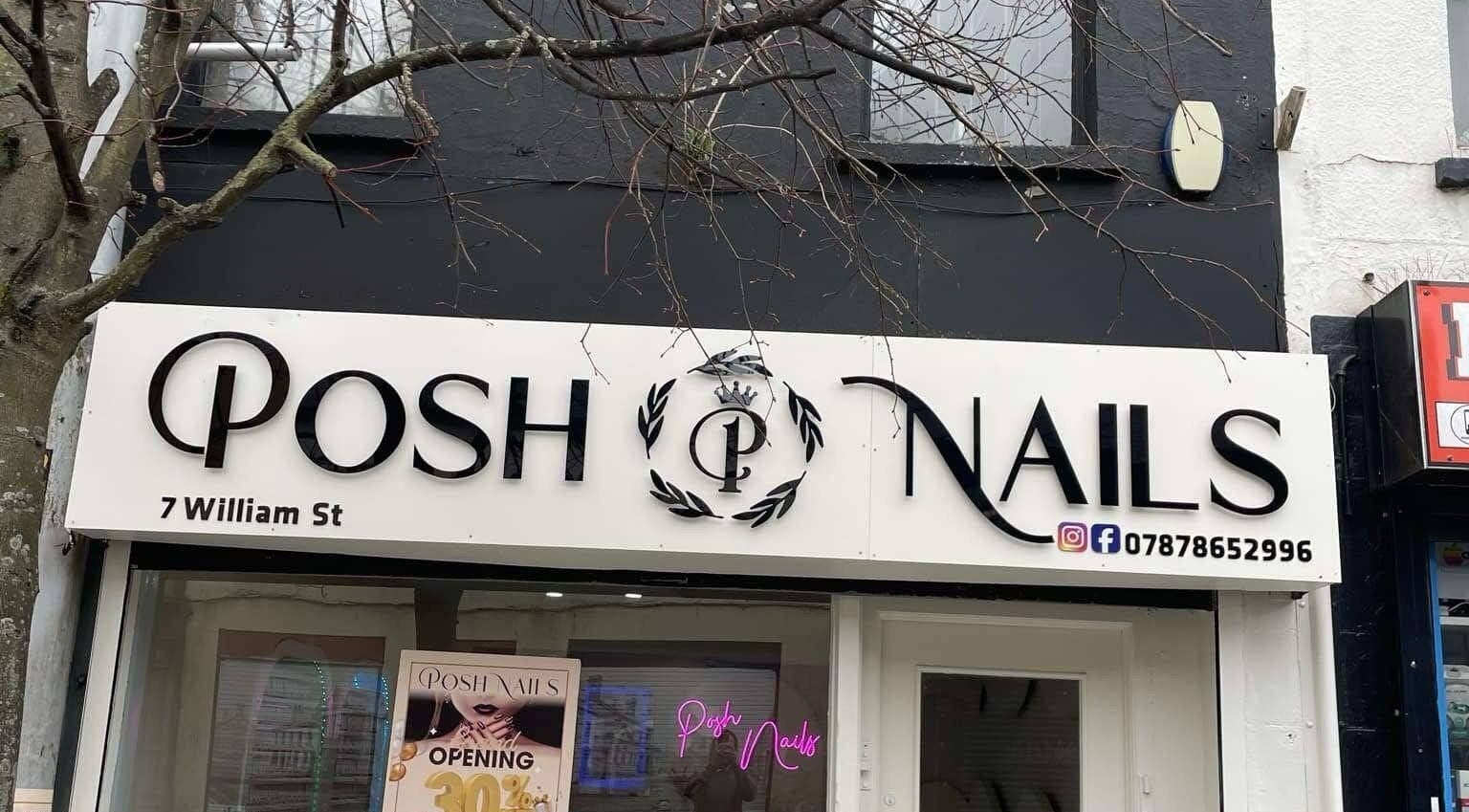 Front view of Posh Nails Lurgan, located at 7 William St, Lurgan, Northern Ireland, GB.