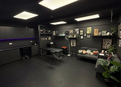 Modern interior of Abbie Bradshaw PMU studio in Newton-le-willows, England, GB with sleek design and cozy decor.