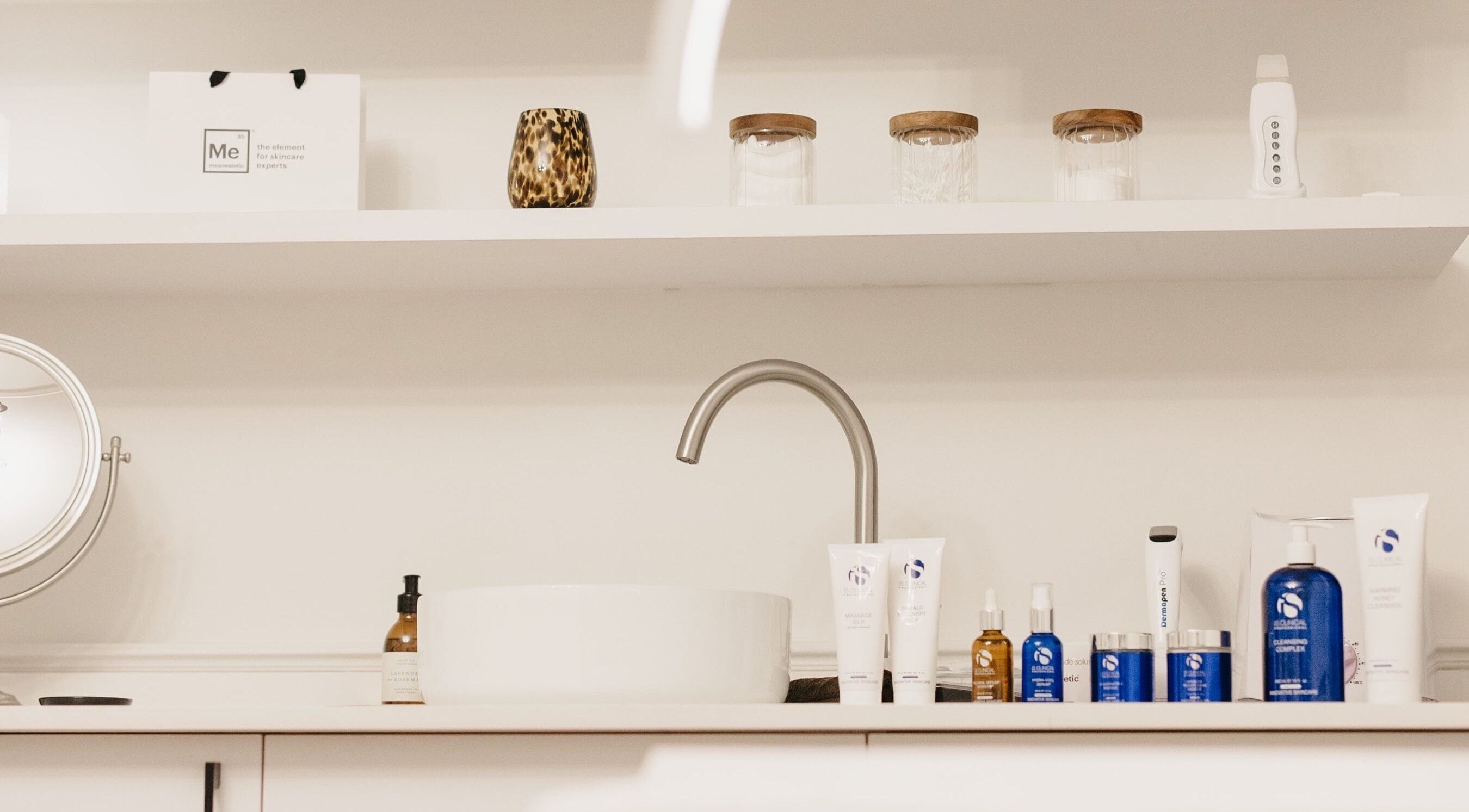 Skincare products on display at Pascale Dermal Aesthetics, Stellenbosch, Western Cape, ZA.