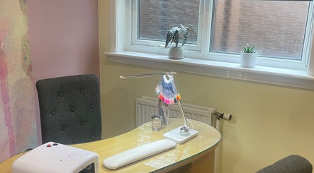 Modern nail salon setup at Nailsbyserenastrachan, Bathgate, Scotland, GB. Features a stylish manicure table.