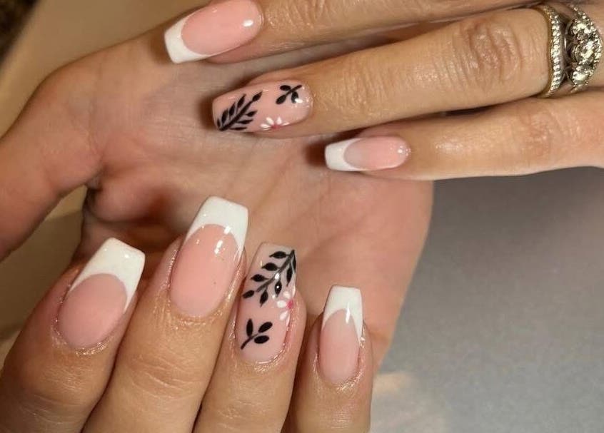 Elegant nail design with floral art at Glamour Aesthetix, Boksburg, Gauteng, ZA.