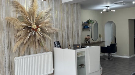 Elegant salon decor at Jessie's Hair Lounge in Whaley Bridge, England, GB showcasing chic interiors and pamper corner.