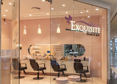 Interior view of Exquisite Brows Eastgardens salon in Eastgardens, New South Wales, AU with stylish decor.