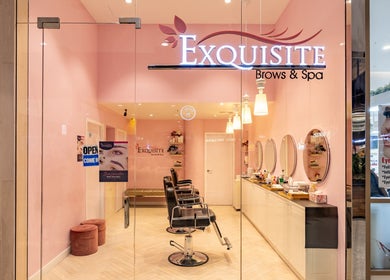 Entrance to Exquisite Brows and Spa Liverpool, elegant interior design in Liverpool, New South Wales, AU.
