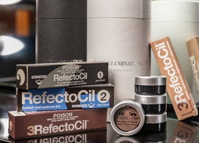 RefectoCil products displayed at Exquisite Brows and Spa Broadway, Glebe, New South Wales, AU.