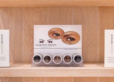 Exquisite Brows products on shelf at Exquisite Brows and Spa Miranda, New South Wales, AU.