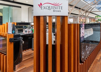 Cozy interior view of Exquisite Brows and Spa Broadway, Glebe, New South Wales, AU. Elegantly designed wood panels.