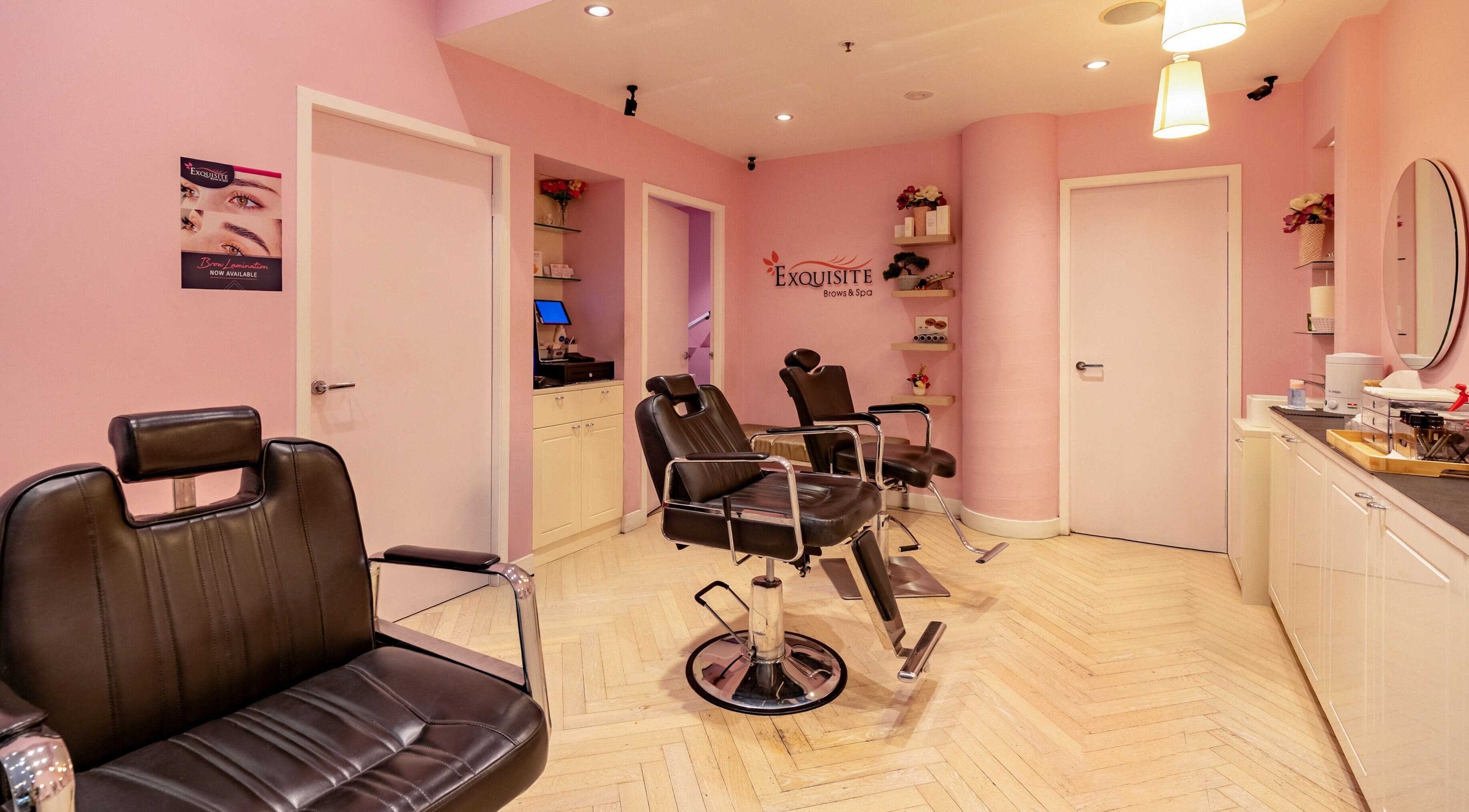 Chic interior of Exquisite Brows and Spa Liverpool in Liverpool, New South Wales, AU with stylish salon chairs.