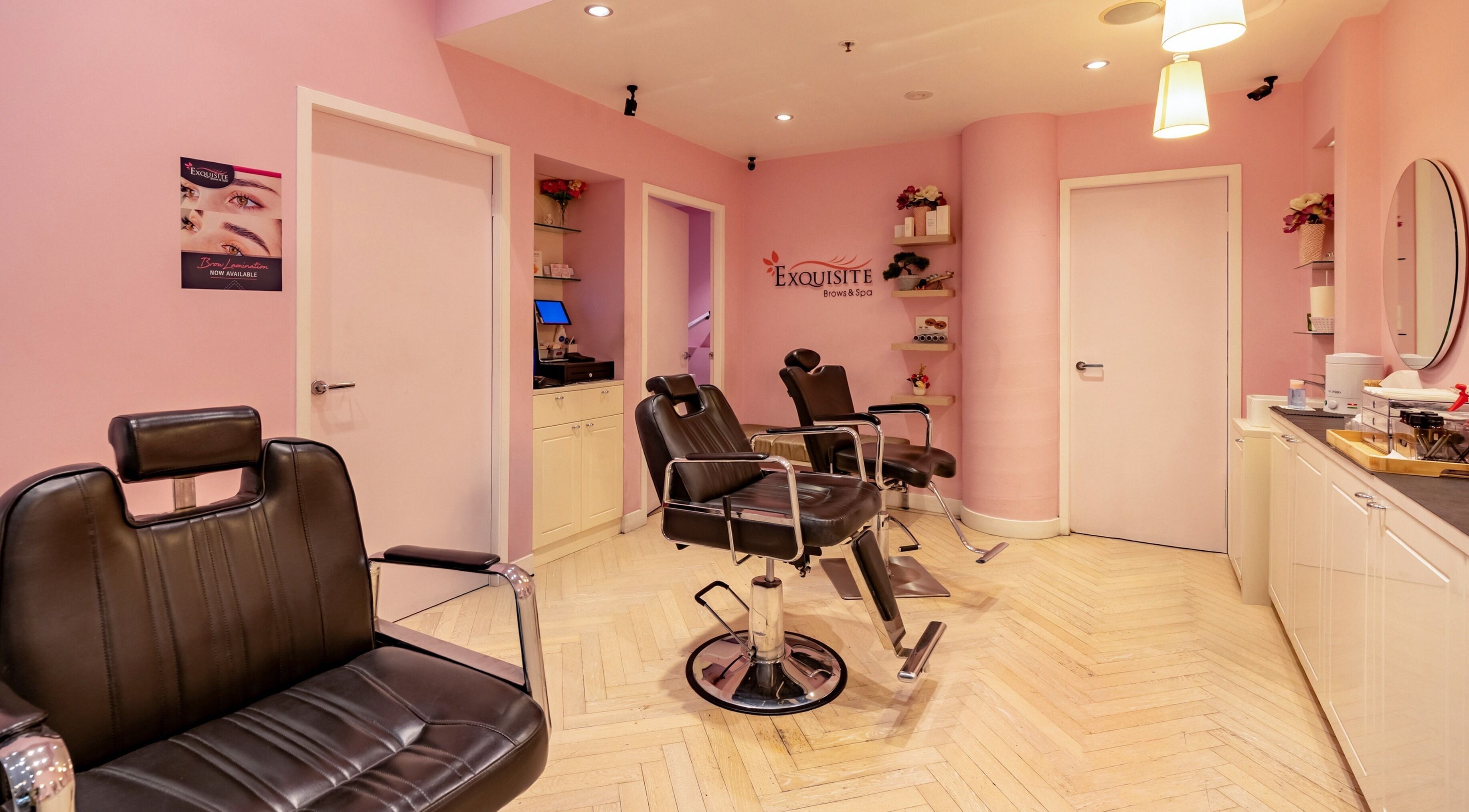 Chic interior of Exquisite Brows and Spa Liverpool in Liverpool, New South Wales, AU with stylish salon chairs.