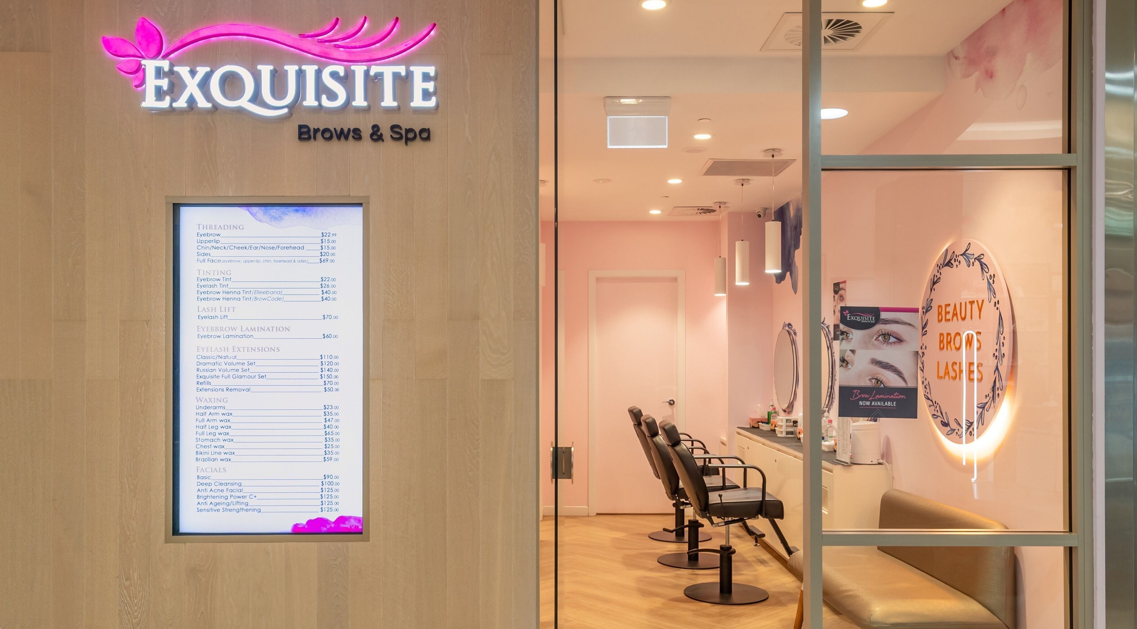 Front view of Exquisite Brows and Spa Marrickville Metro in Marrickville, New South Wales, AU, showcasing modern interiors.