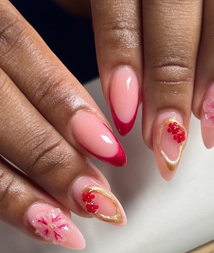 Elegant nail art design at Luxe Studio, Christ Church, Christ Church, BB showcasing intricate floral and color elements.