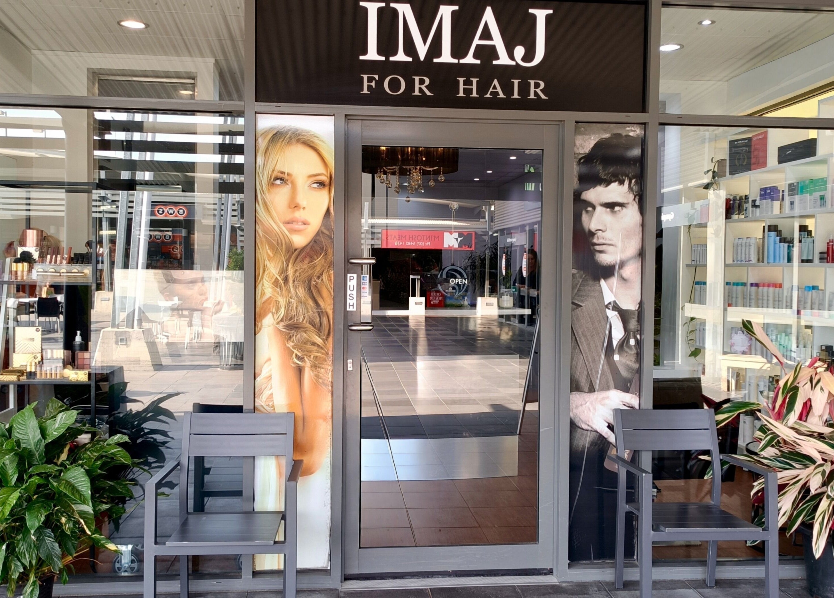 Front view of Imaj For Hair salon entrance in Gympie QLD, Queensland, AU showcasing stylish decor.
