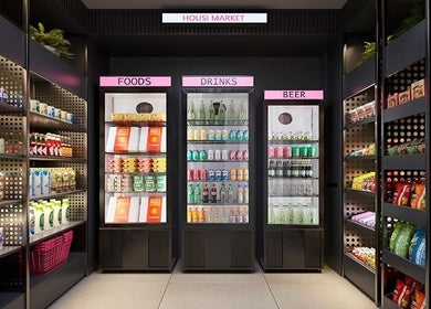 Interior sofisticado de mercado no GendoNEO em São Paulo, São Paulo, BR, destacando produtos variados.