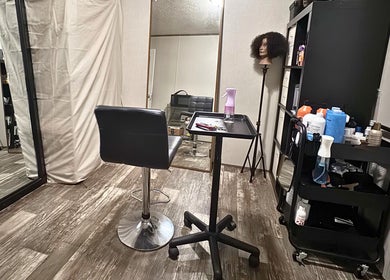 Modern beauty station at NUTRÉ, Lake Worth, Florida, US featuring styling chair and salon supplies.