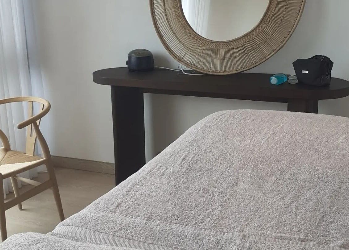 Massage room at CAPE TOWN TRAVELLING THERAPIST, Cape Town, Western Cape, ZA with a plush covered table.