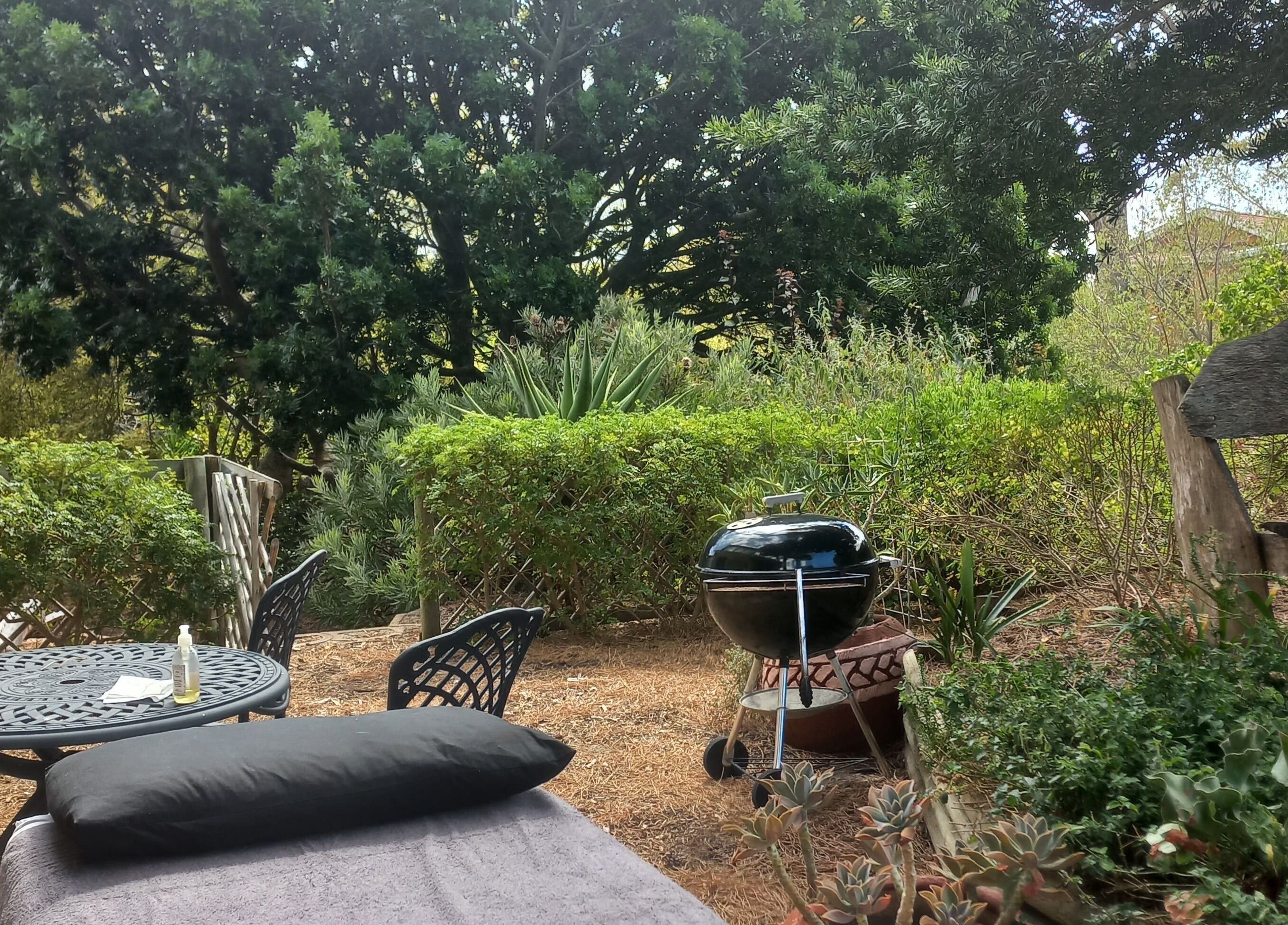 Outdoor relaxation area at CAPE TOWN TRAVELLING THERAPIST in Cape Town, Western Cape, ZA with lush greenery.