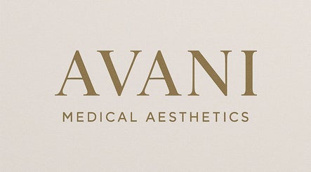 Avani Medical Aesthetics logo, Poole, England, GB in elegant gold font on a beige background.