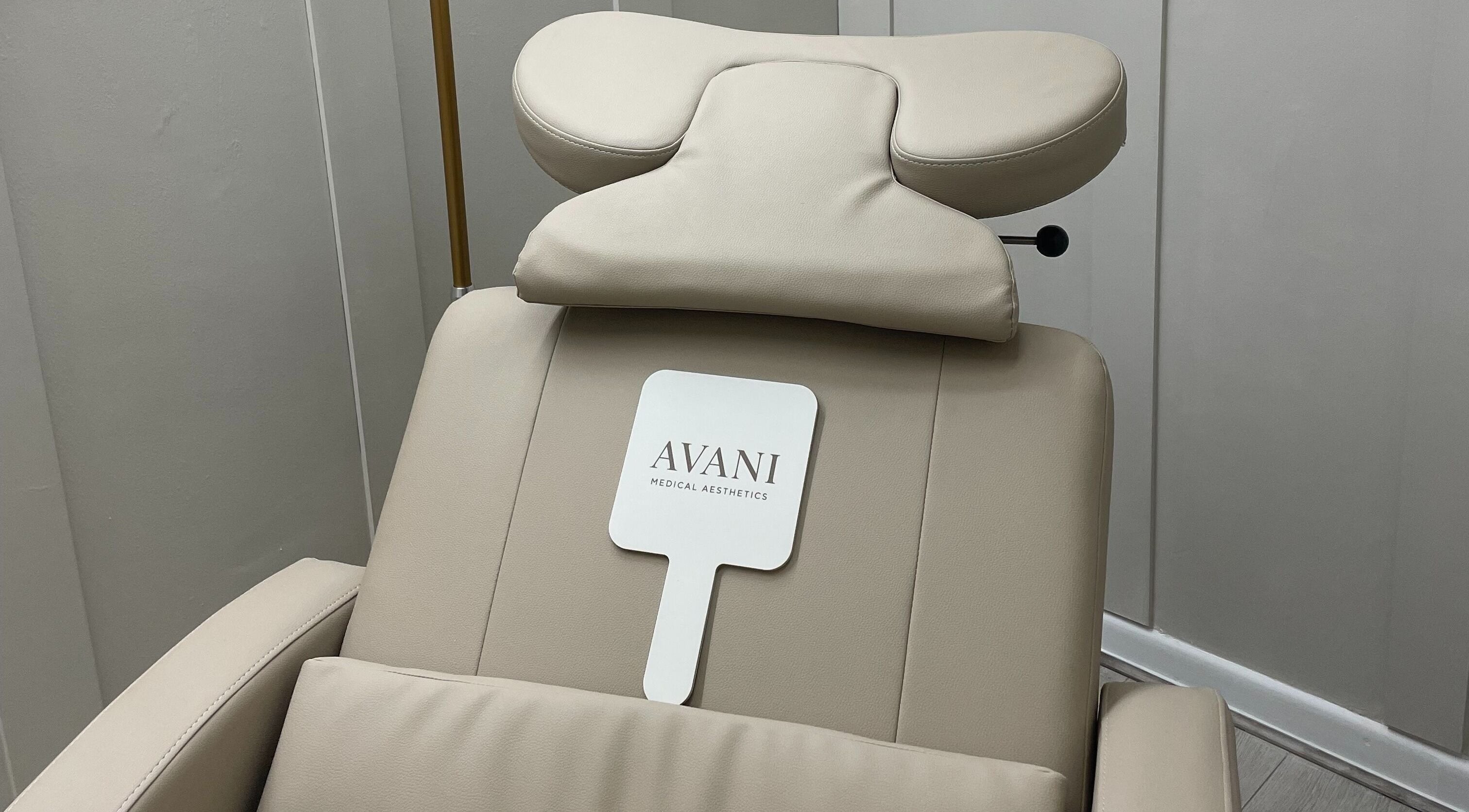 Luxurious treatment chair at Avani Medical Aesthetics, Poole, England, GB, showcasing comfort and elegance.
