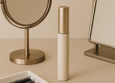 Elegant beauty products and mirror at Refined by Leah, Manchester, England, GB, showcasing a stylish vanity setup.