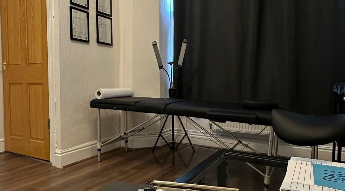 Relaxing massage therapy setup at Studio 88, Cardiff, Wales, GB, featuring a modern massage bed.