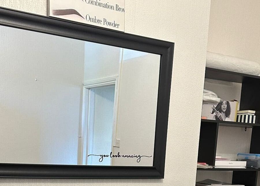 Chic mirror and shelf setup in Studio 88, Cardiff, Wales, GB for enhanced beauty ambiance.