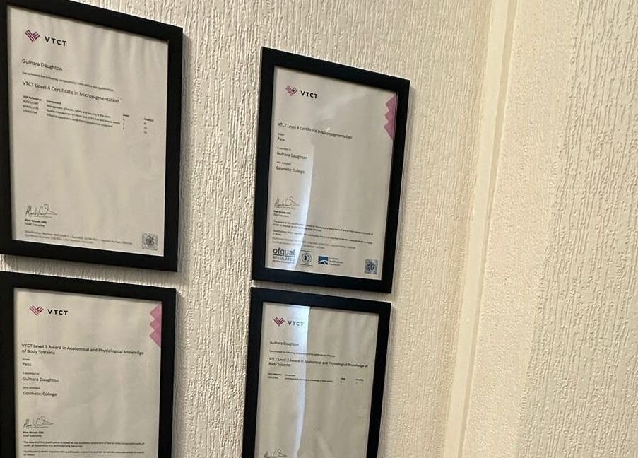 Professional certifications displayed at Studio 88, Cardiff, Wales, GB highlighting expertise.