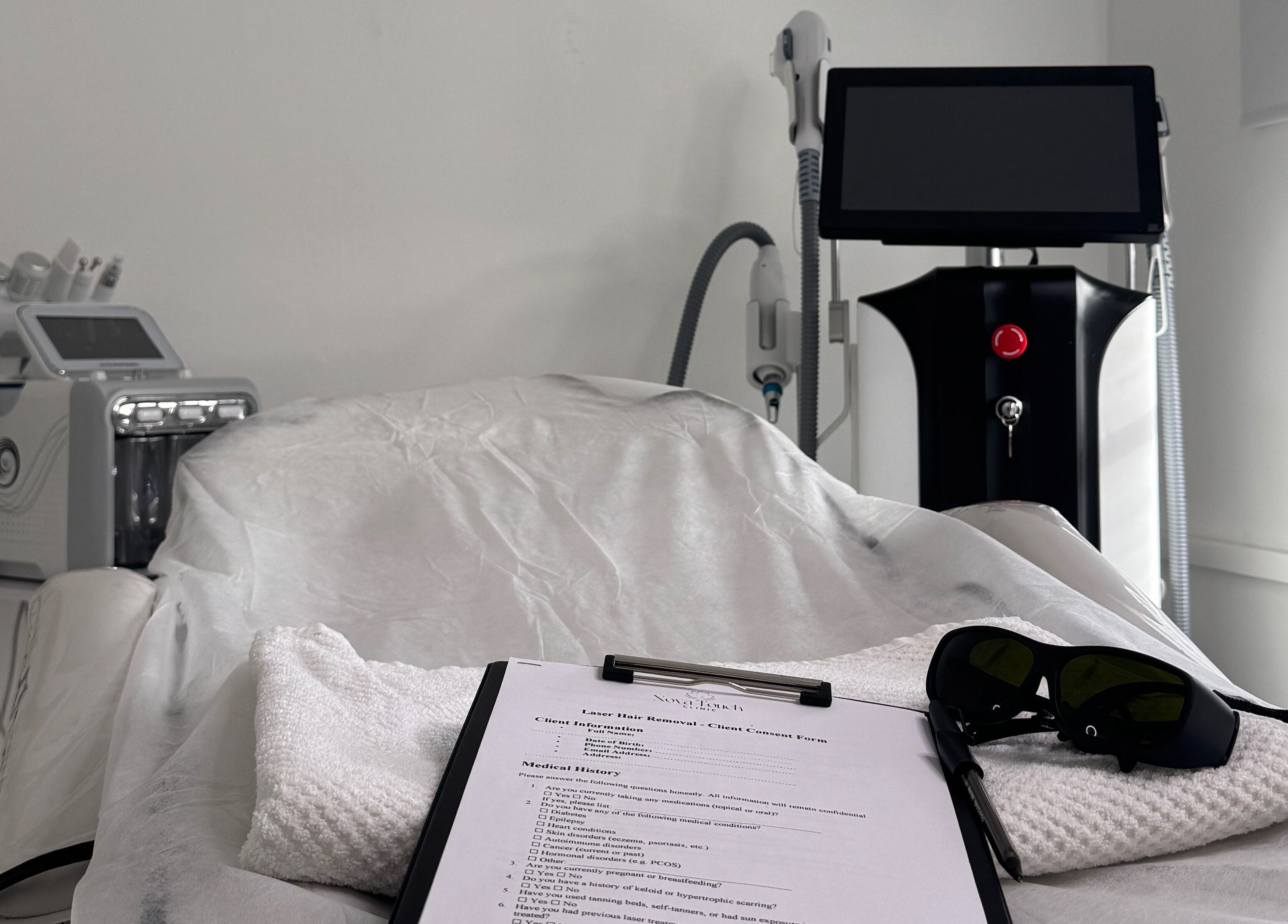 Modern spa room with equipment at Nova Touch Clinic, Edgware, England, GB, ready for wellness treatments.