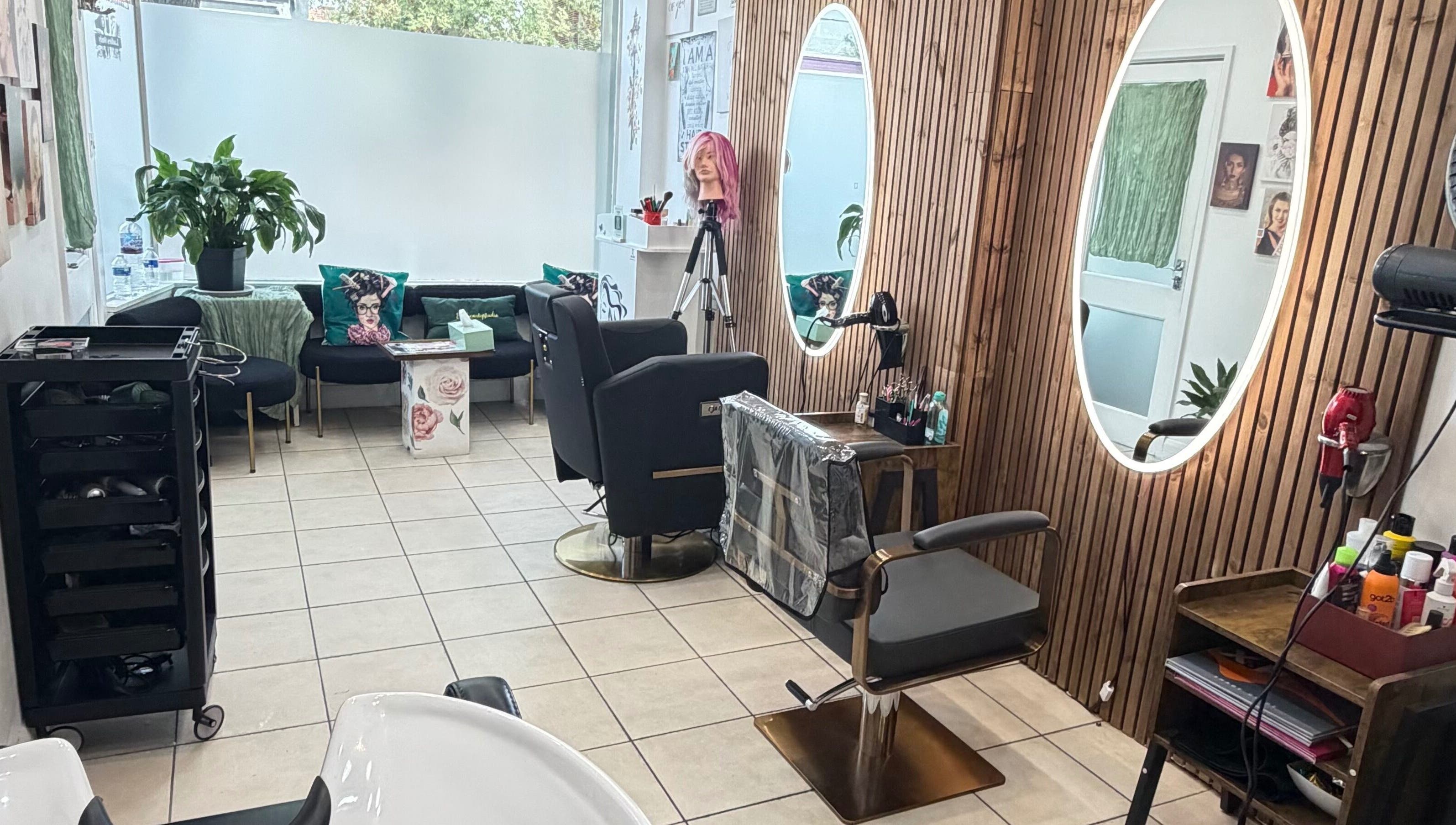 Eliabeautystudio Ladies HairSalon in Wembley, England, GB featuring modern interiors and styling stations.