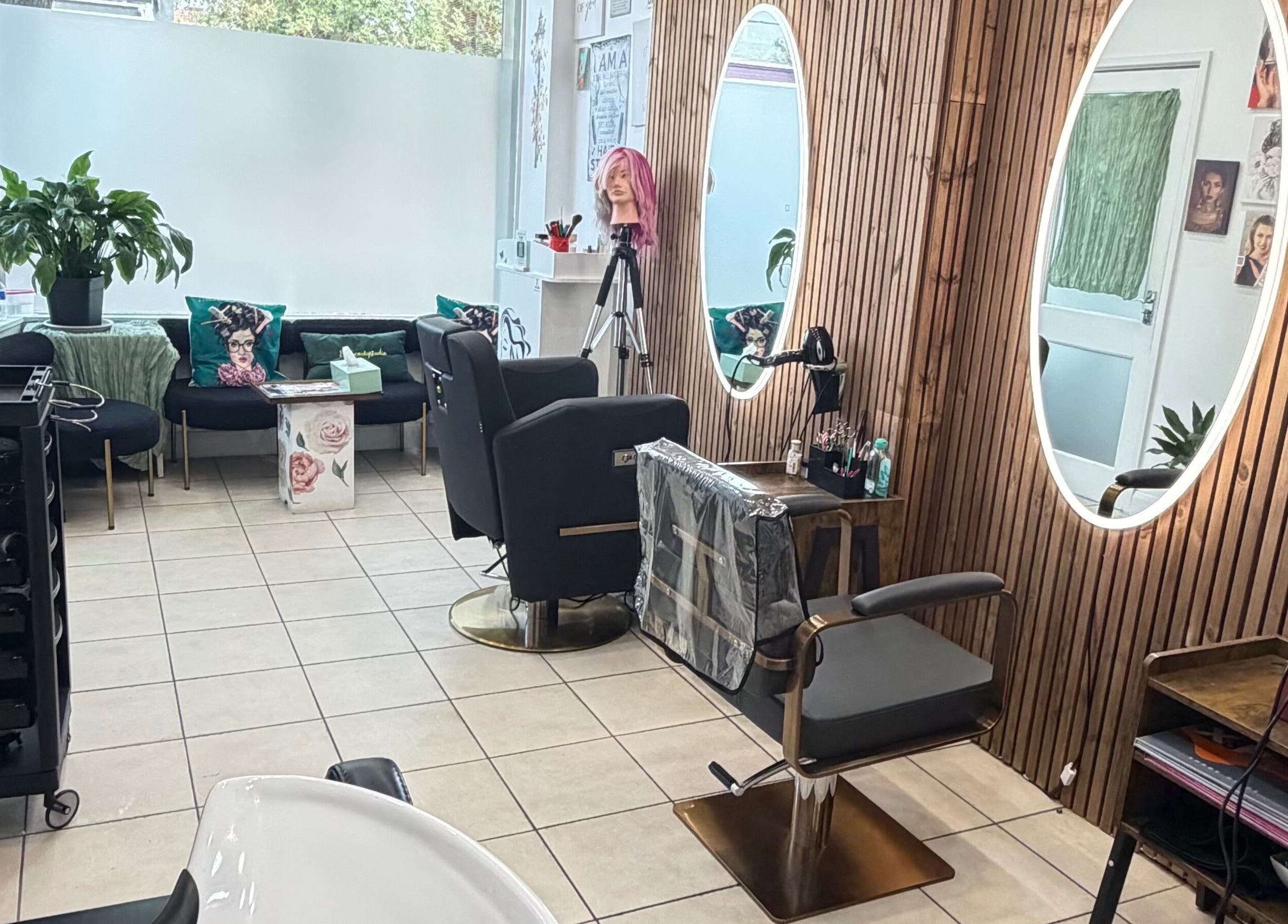 Eliabeautystudio Ladies HairSalon in Wembley, England, GB featuring modern interiors and styling stations.