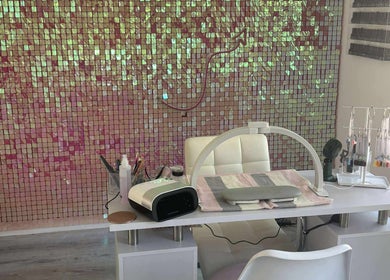 Nail station at TJ Nails & Beauty in Ripley, England, GB with chic decor and professional tools.