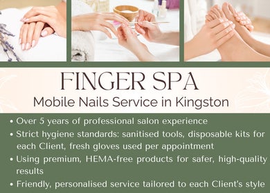 Pampering hands and feet at Finger Spa Mobile Nail Service, Kingston Upon Thames, England, GB.