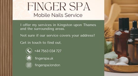 Finger Spa Mobile Nail Service ad with serene elements in Kingston Upon Thames, England, GB.