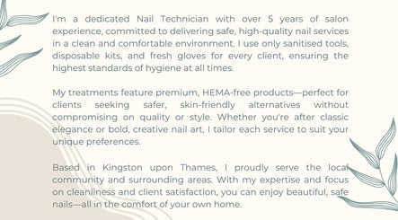 Finger Spa Mobile Nail Service in Kingston Upon Thames offers hygiene-focused, HEMA-free nail care by expert technician.