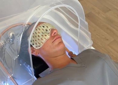 Relaxing head spa session at Solace Head Spa in Llandudno, Wales, GB with soothing eye mask and dome treatment.