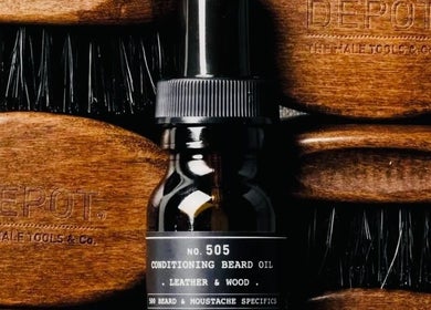 Conditioning beard oil and brushes at JOELS Barber Shop | Eastville, Toowoomba. Premium grooming in East Toowoomba, Queensland, AU.