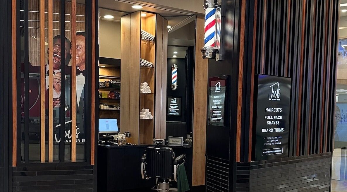 Interior of JOELS Barber Shop | Brisbane City, with modern decor at Brisbane City, Queensland, AU.