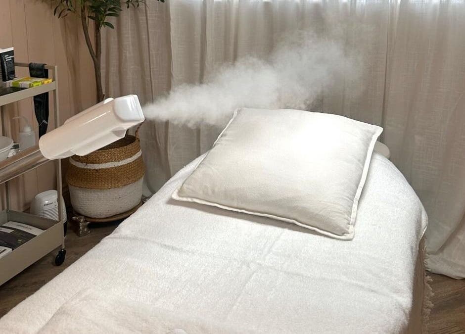 Comfortable spa bed with steam in Bare Willow Skin Clinic, Hinckley, England, GB.