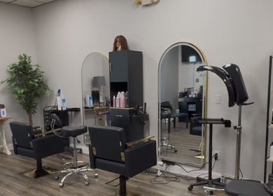 Modern styling chairs at Shelly’s Hair Salon in West Newton, Pennsylvania, US.