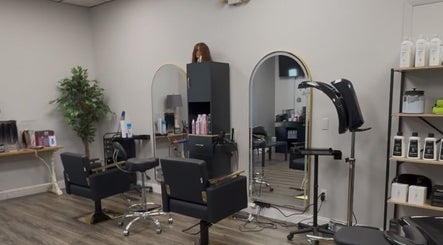 Modern styling chairs at Shelly’s Hair Salon in West Newton, Pennsylvania, US.