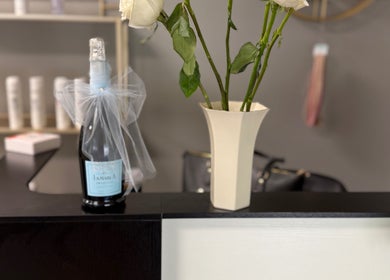 Elegant rose and champagne at reception of Shelly’s Hair Salon in West Newton, Pennsylvania, US.