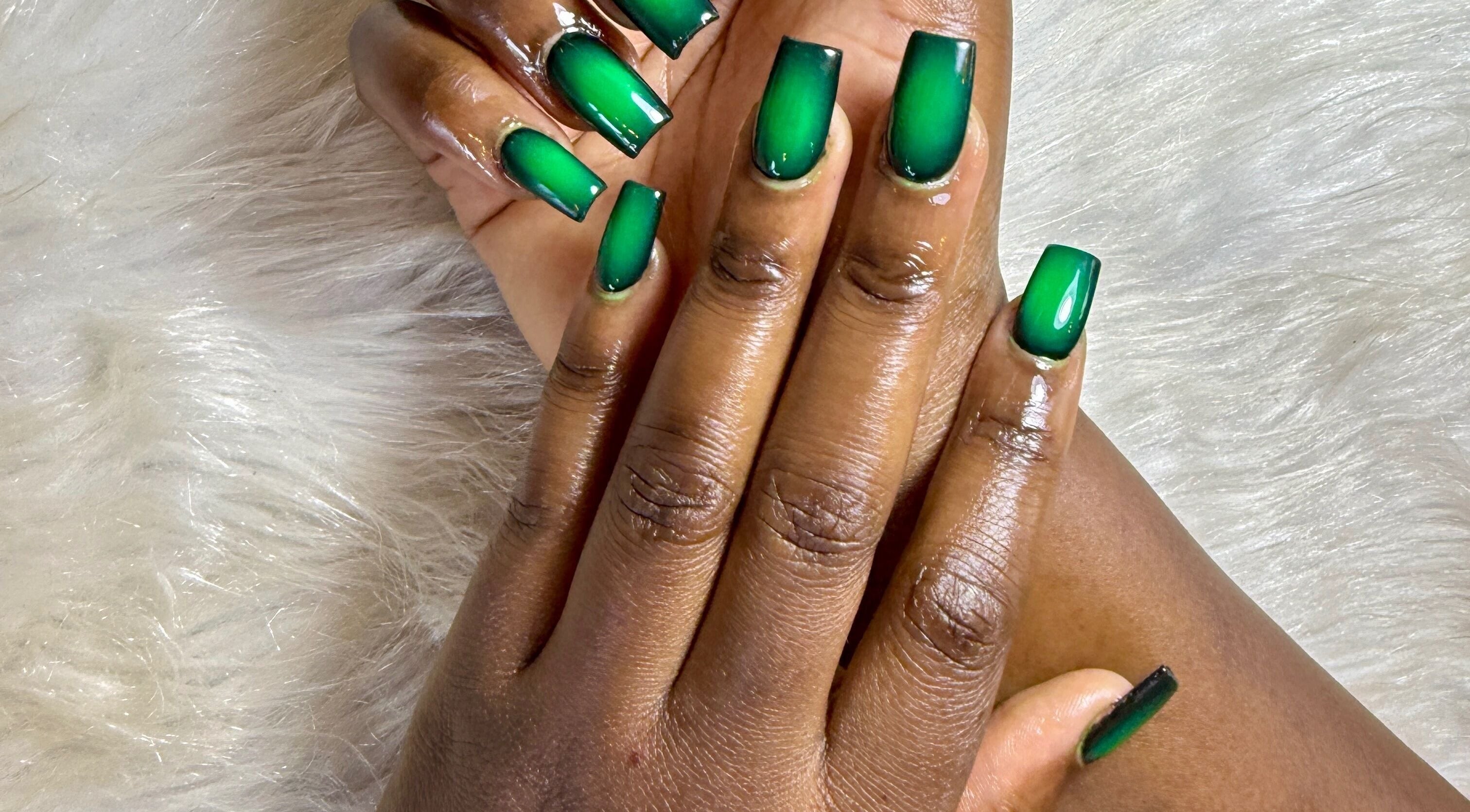 Emerald green nails with glossy finish at PALM HOUSE ug, Mulawa, Central Region, UG.