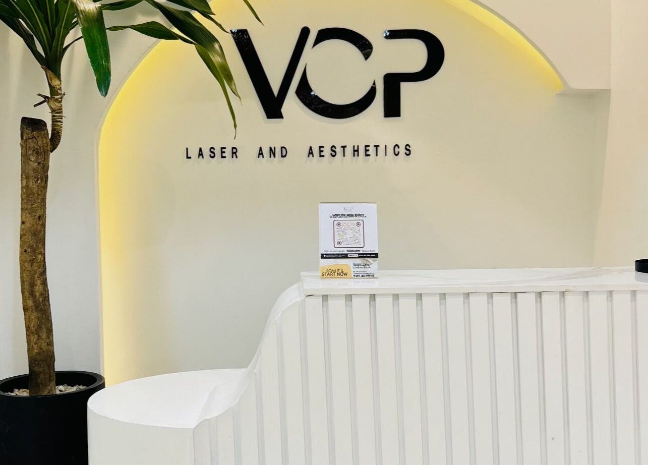 Reception area of VCP Laser and Aesthetics Clinic & Spa in Lagos, Lagos, NG, featuring modern decor.