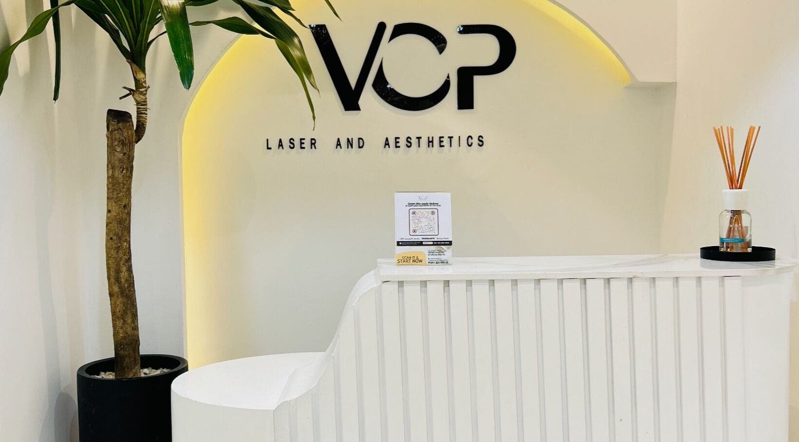 Reception area of VCP Laser and Aesthetics Clinic & Spa in Lagos, Lagos, NG, featuring modern decor.