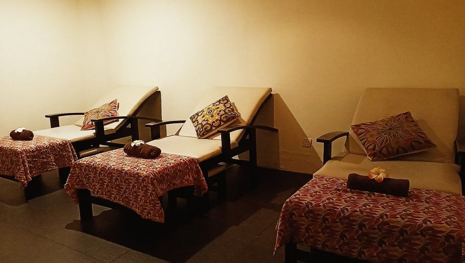 Relax in serene lounge chairs at Yoyoy Kamphora Spa @ Thistle Port Dickson Resort (Santai Spa), Port Dickson, Negeri Sembilan, MY.