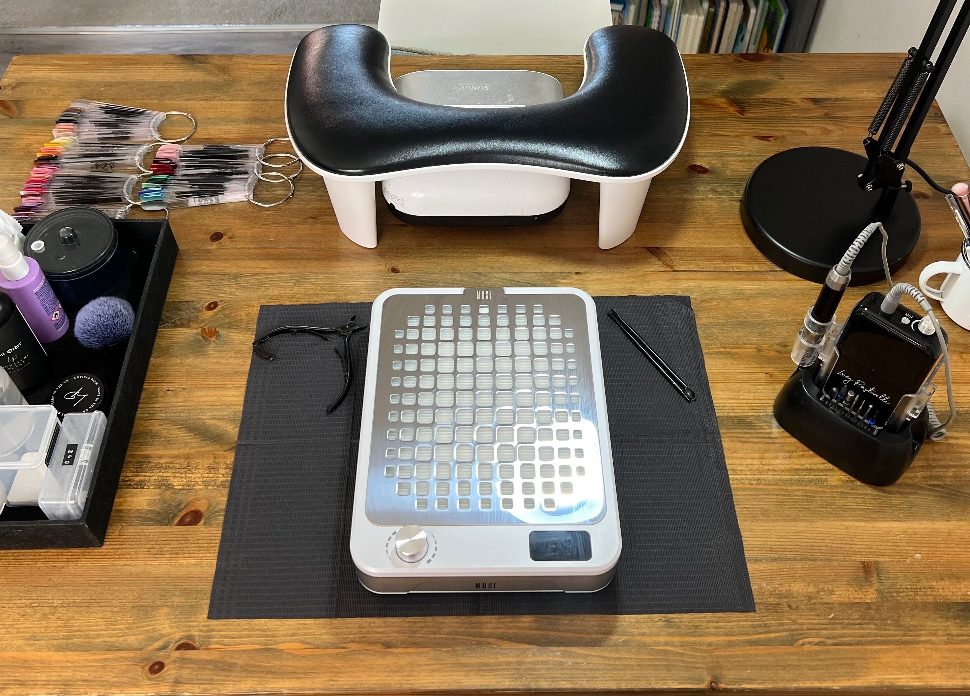 Nail station setup at Simply Nails by Jess in Margate, England, GB. Tools and products neatly arranged for nail care.
