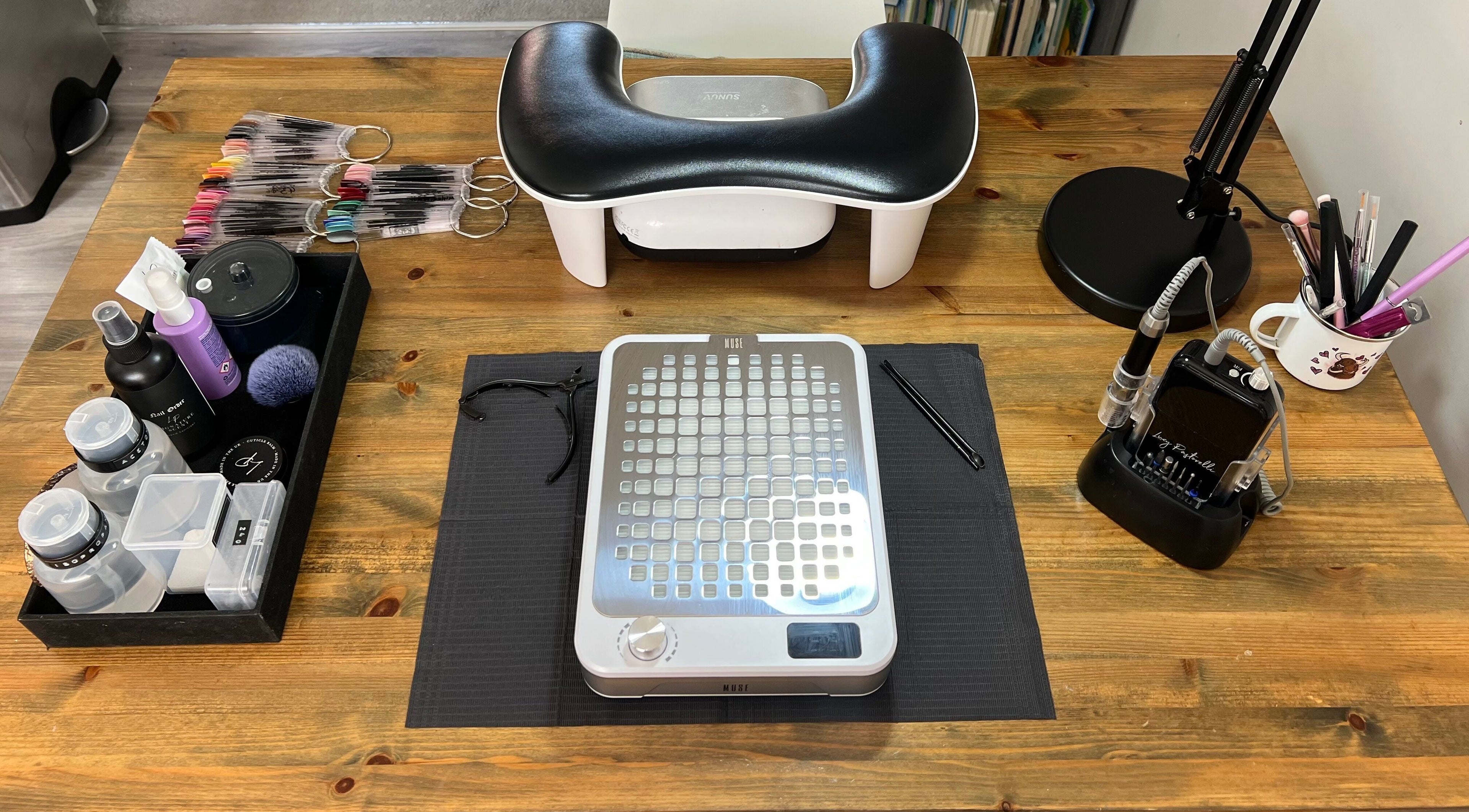 Nail station setup at Simply Nails by Jess in Margate, England, GB. Tools and products neatly arranged for nail care.