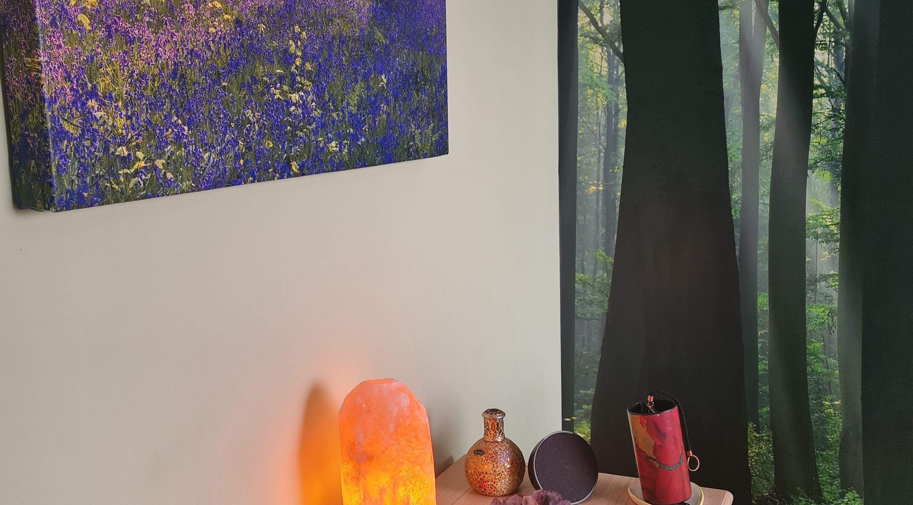 Tranquil room with a salt lamp at Offas Dyke Reflexology and holistic therapies, Trefonen, England, GB.